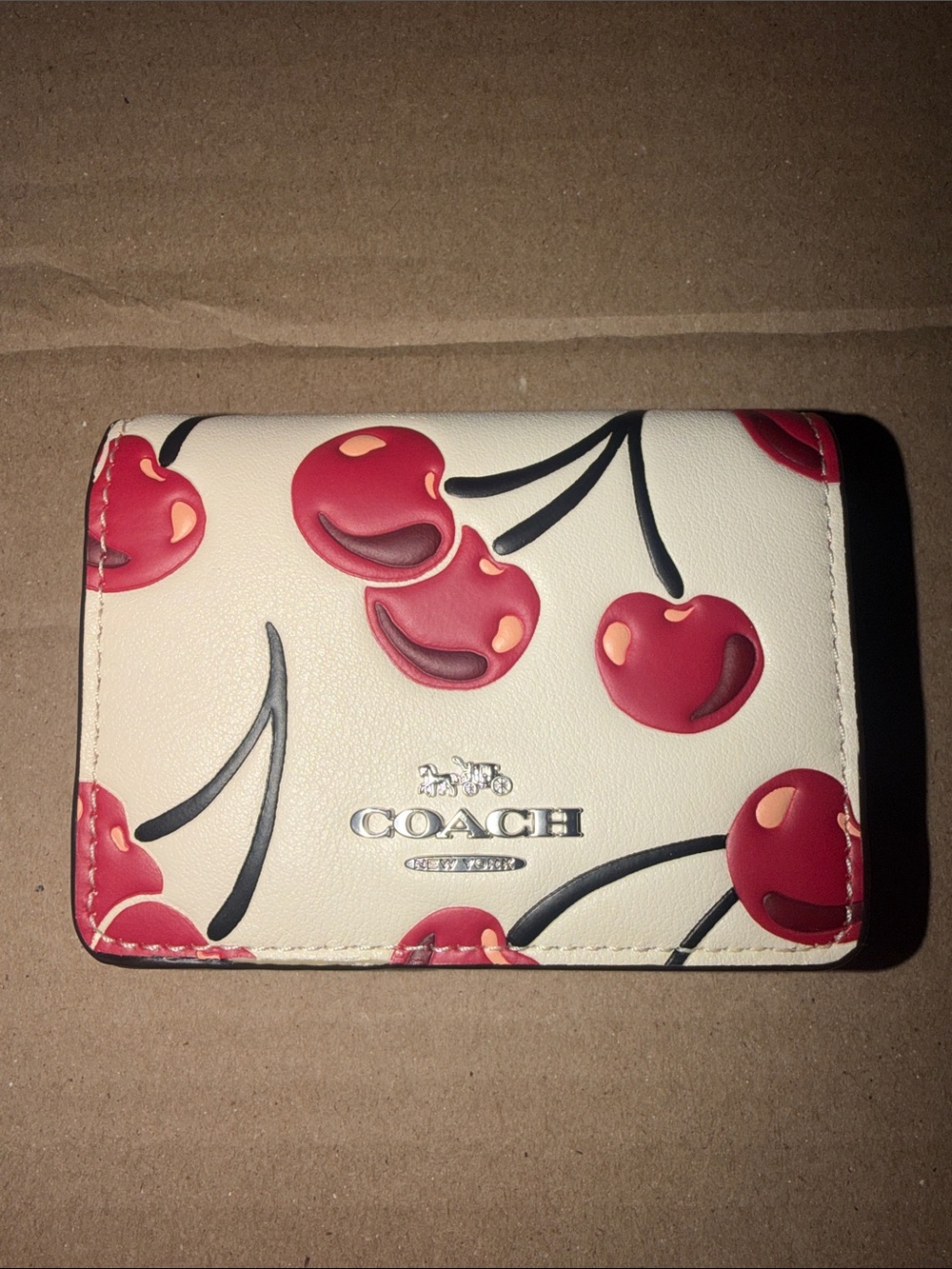 Coach Cream Cherry Print Wallet On A Chain